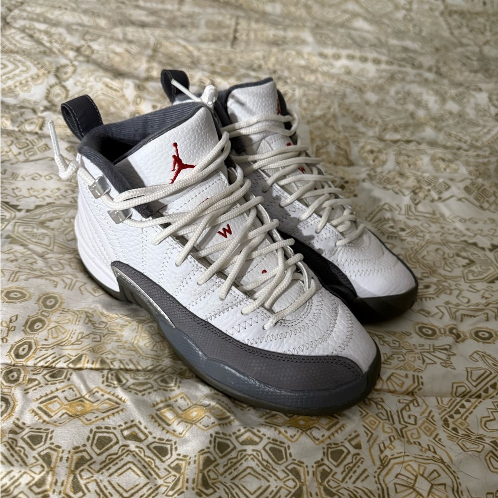 Jordan Kids White and Gray Sneakers with Red Accents
